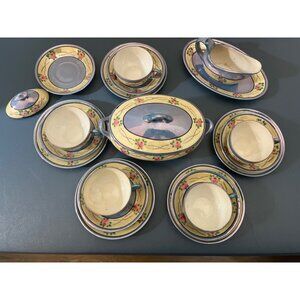 Miniature Blue Luster Ware China 21 Pieces Childs’s Set Collectible Antique